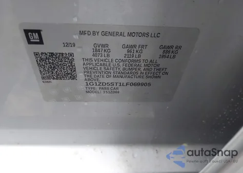 2020 Chevrolet Malibu Fwd Lt из США, поврежденный, VIN 1G1ZD5ST1LF069905